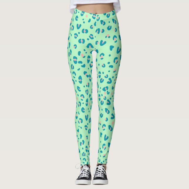 Leggings empreinte de léopard de guépard bleu et rose (Devant)