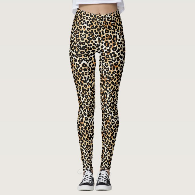 Leggings Empreinte de léopard moderne à la mode noir Tan bl (Devant)