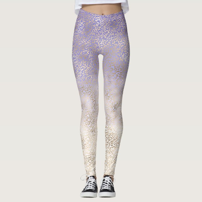 Leggings Empreinte de léopard Ombre d'or violet (Devant)