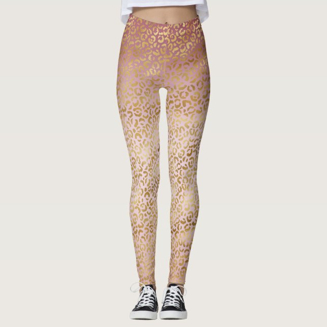 Leggings Empreinte de léopard Ombre or rose (Devant)