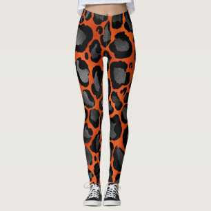 Leggings Empreinte de léopard orange et noir