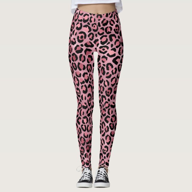 Leggings Empreinte de léopard rose mignon (Devant)