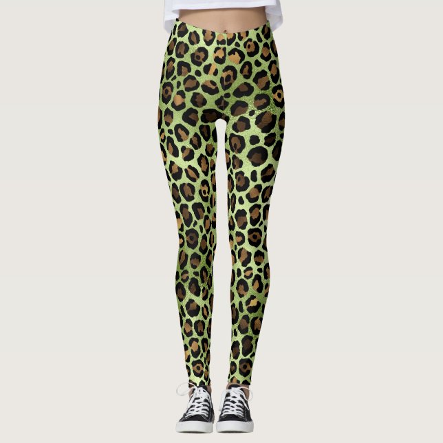 Leggings Empreinte de léopard vert exotique (Devant)