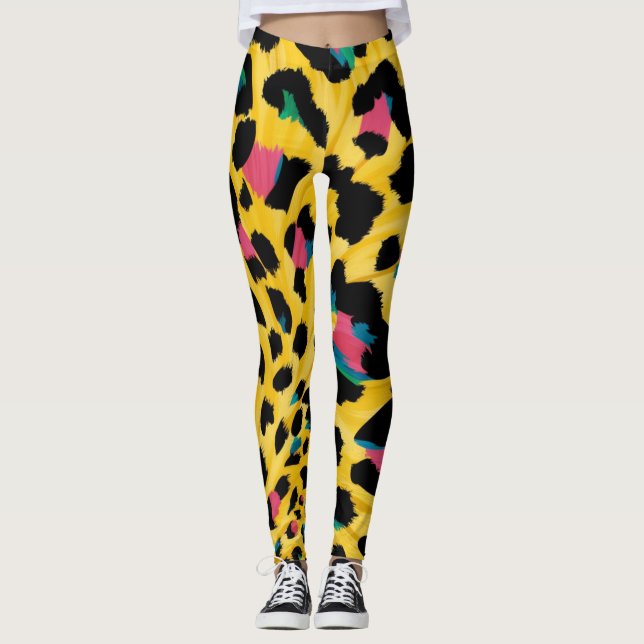 Leggings Empreintes de léopard Jaunes Vibrants (Devant)