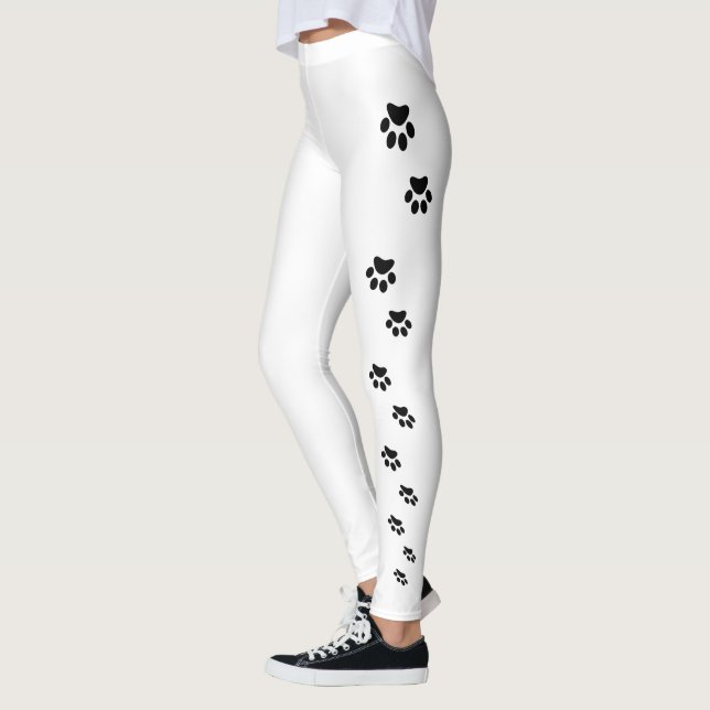 Leggings Empreintes de pattes de chat noir sur blanc (Gauche)