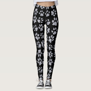 Leggings Empreintes de pattes de chien d'argent, Noir