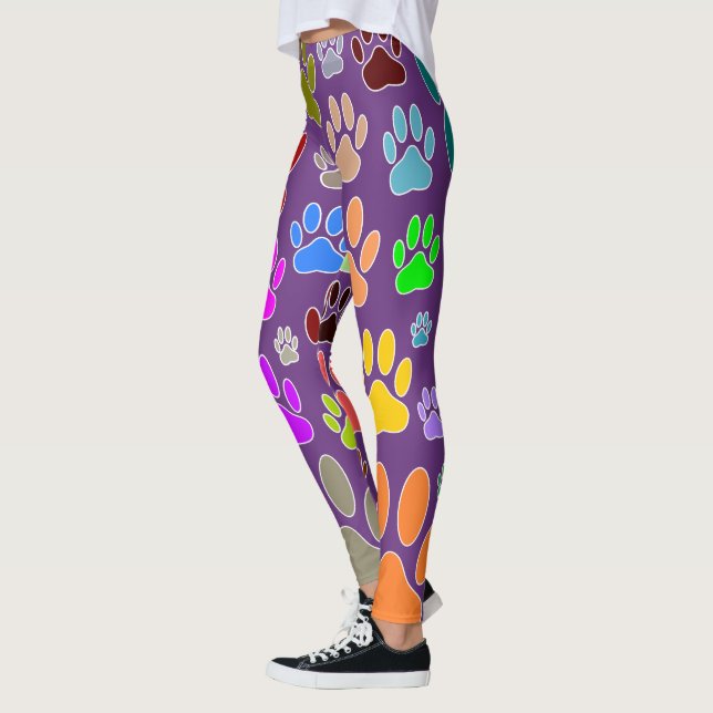 Leggings Empreintes de pattes de chiens partout sur pourpre (Gauche)