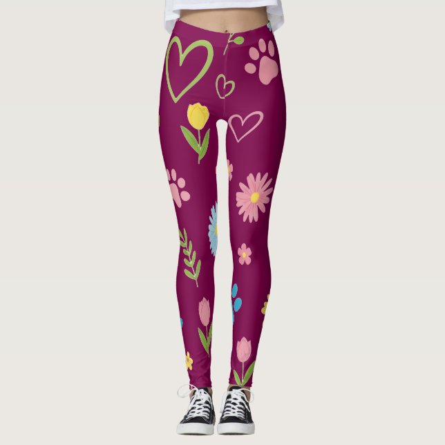 Leggings Empreintes de pattes floraux (Devant)