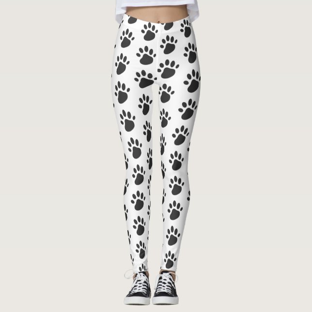 Leggings Empreintes de pattes mignons Motif blanc noir (Devant)