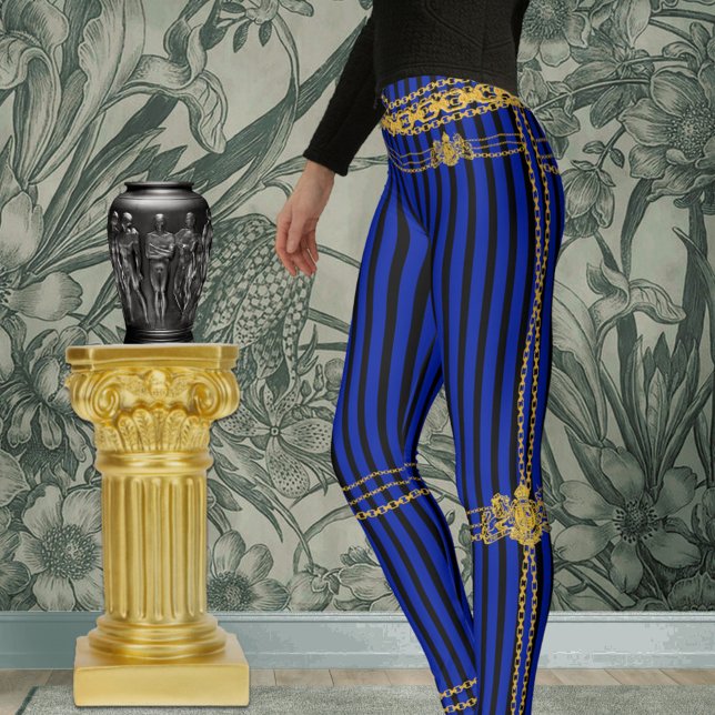 Leggings Empress Chaînes d'or Noir et Bleu (Créateur téléchargé)