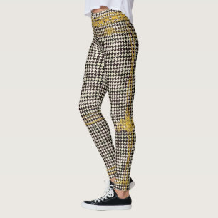 Leggings Empress Gold Chain Emblem Black Cream Houndstooth