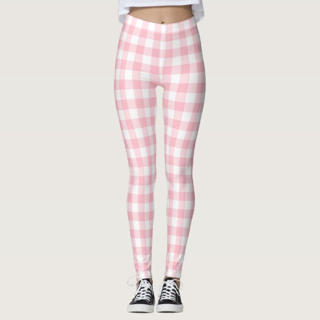 Leggings En vichy chèques de taille moyenne rose et blanche (Devant)