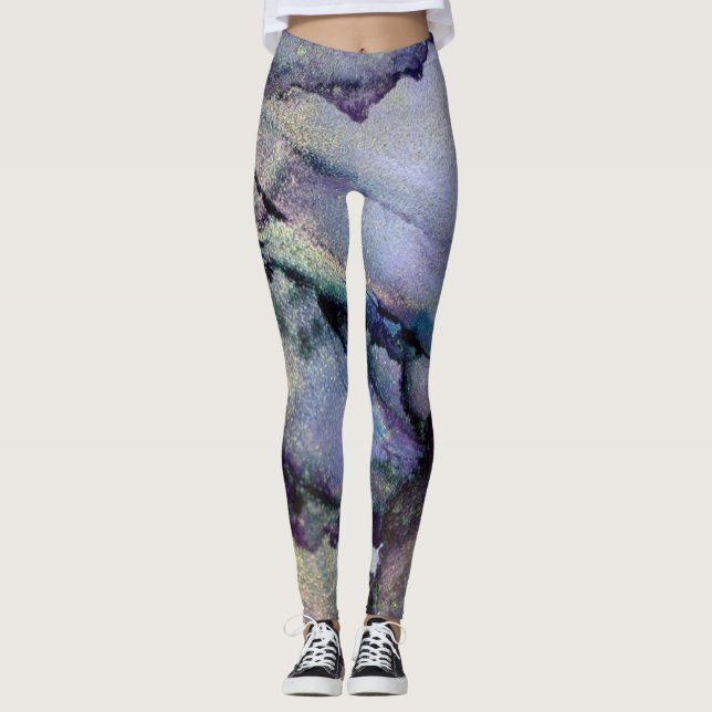 Leggings Encre Abstraite d'alcool brillant violet Turquoise (Devant)