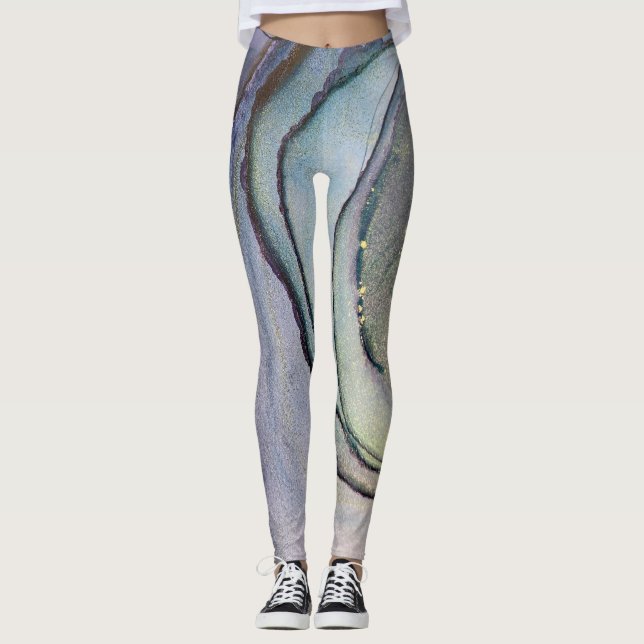 Leggings Encre Abstraite d'alcool brillant violet Turquoise (Devant)