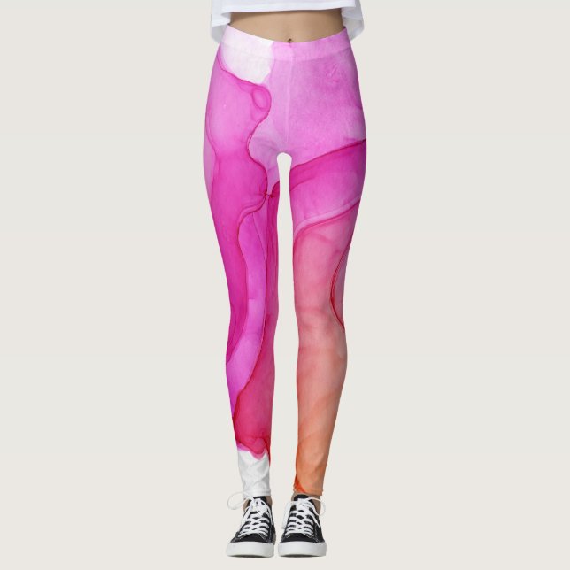 Leggings Encre Cloud Swirl Abstrait tendance rose chaud Pea (Devant)