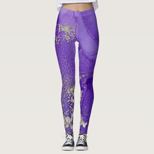 Leggings Encre d'alcool Abstraite Art pourpre et argent org (Devant)
