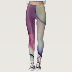 Leggings Encre d'alcool Abstraite Art rose violet bleu blan