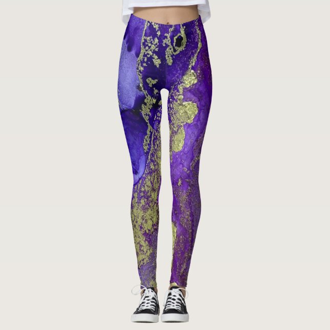 Leggings Encre d'alcool Abstraite Pommes riches en or (Devant)