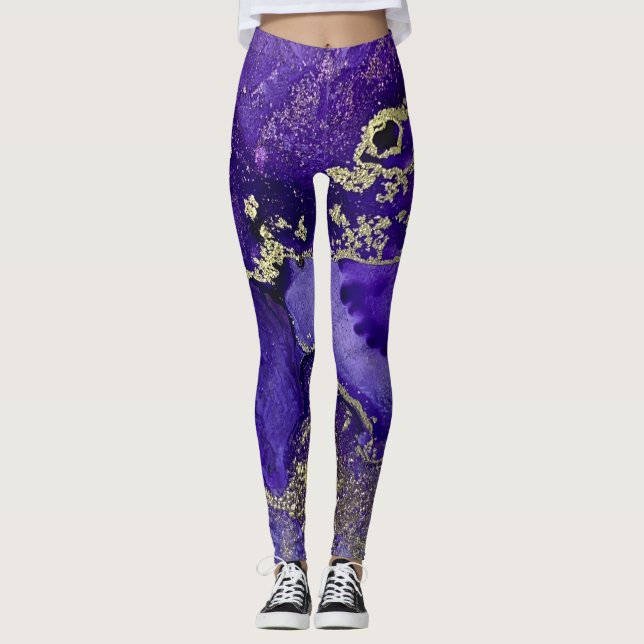 Leggings Encre d'alcool Abstraite Pommes riches en or (Devant)