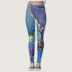 Leggings Encre d'alcool Abstraite Riche bleu or Aqua