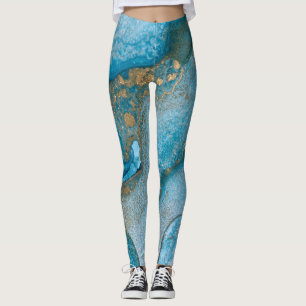 Leggings Encre d'alcool Abstraite Riche Turquoise & or
