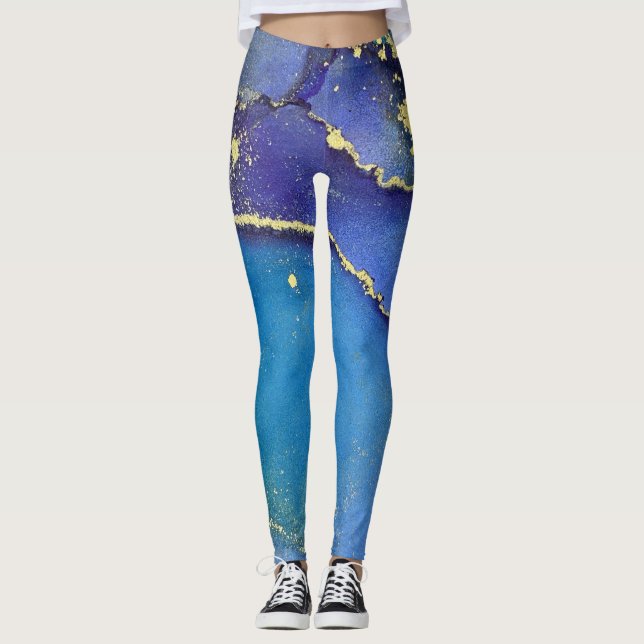 Leggings Encre d'alcool Abstraite Turquoise violet bleu et  (Devant)