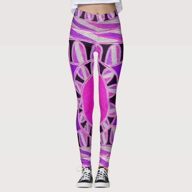 Leggings ÉNERGIE SOLAIRE SOLAIRE Abstraite Géométrique Rose (Devant)