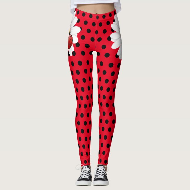 Leggings Enfants Cute Ladybug Polka dot Daisy Flower Motif (Devant)