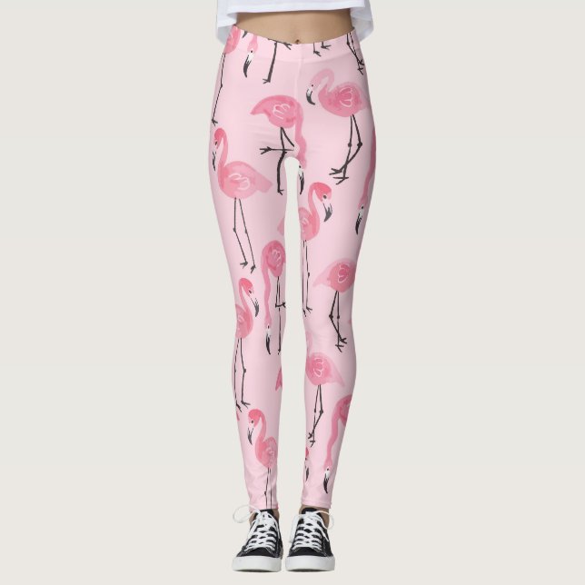 Leggings Ensemble Flamant rose rose, Motif d'été tropical. (Devant)