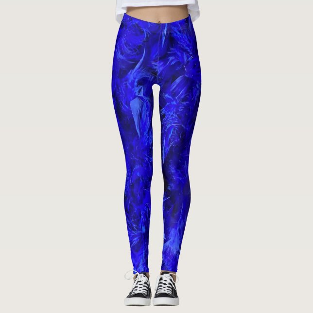 Leggings entièrement imprimés en plumes bleues éle (Devant)