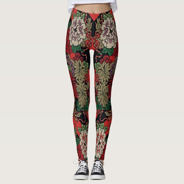 Leggings Envelopper soi-même dans l'élégance : Japonais Vin (Devant)