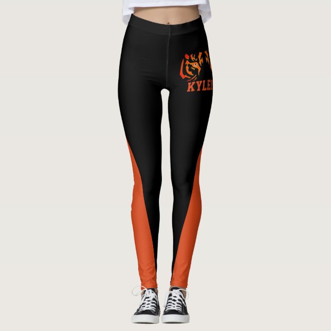 Leggings Équipe et ventilateur Orange & Mascotte noire (Devant)