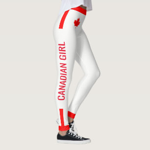 Leggings Érable féminin canadien en rouge et blanc