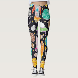 Leggings Espace Doodle : Cosmos Vintages Dessinés À La Main