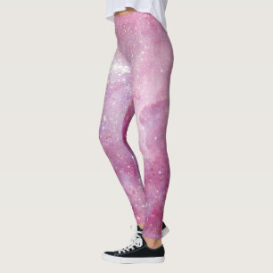 Leggings Espace étoilé Légère rose étoiles aquarelle Galaxi