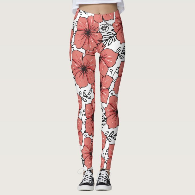 Leggings Esquisse Florale Couleur Lumineuse, Sans Couleur. (Devant)