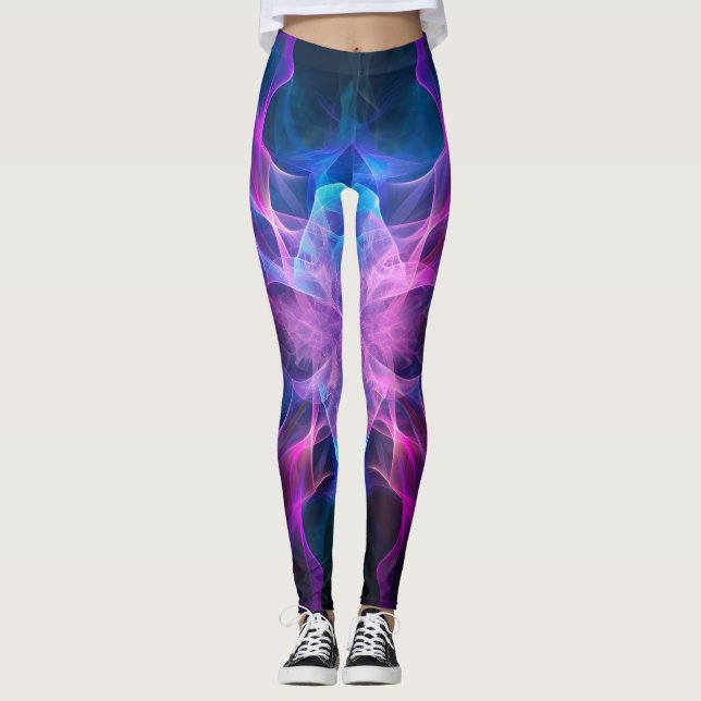 Leggings Ethereal Wisps : Blue & Mauve Kirlian Art (Devant)