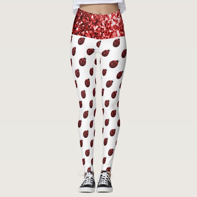 Leggings Étincelle rouge étincelante motif Ladybug sur blan (Devant)