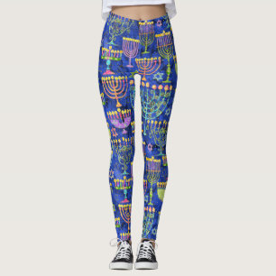 Leggings Étoile de David Hanoukka de la Ménorah d'or bleu