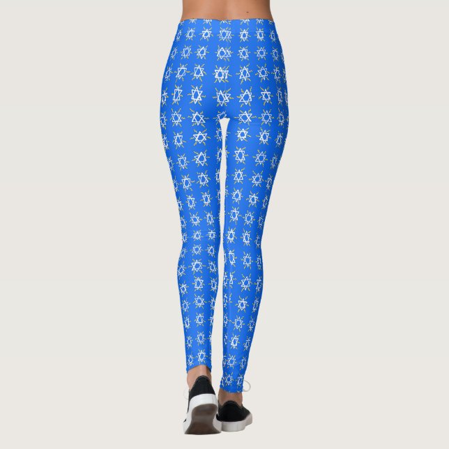 Leggings Étoile de David Hanoukka Motif Bleu Blanc (Dos)