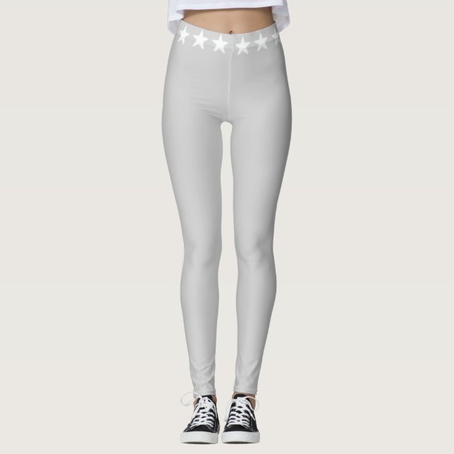 Leggings étoiles blanches brillantes sur gris argenté (Devant)