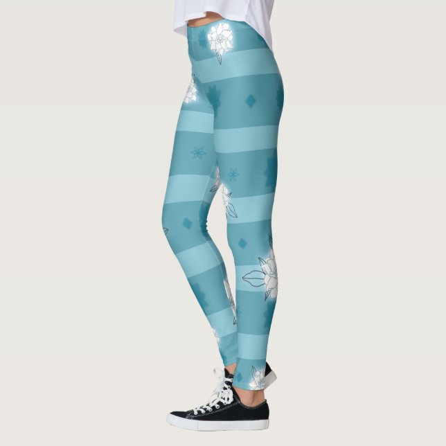 Leggings Étoiles Bleues Modernes Et Gardénie Blanche (Gauche)