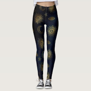 Leggings Étoiles célestes Blue Gold Sun Moon