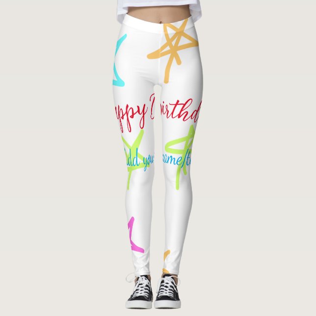 Leggings Etoiles colorées heureux anniversaire ajouter nom  (Devant)