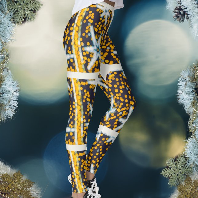 Leggings étoiles de Noël bleu jaune brillant (Créateur téléchargé)