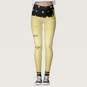 Leggings Etoiles de Noël brillantes or, pattes sur or et no
