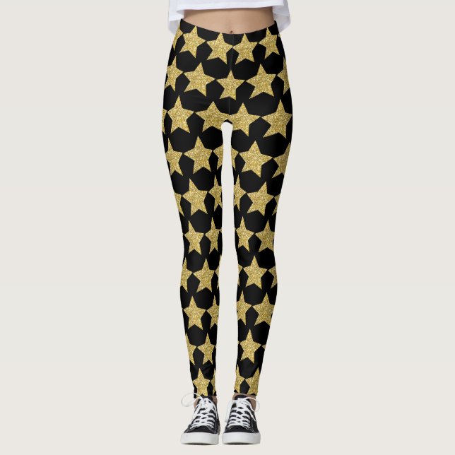 Leggings Etoiles de Parties scintillant d'or Noir (Devant)