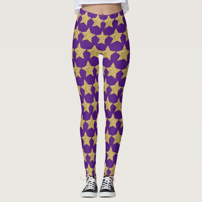 Leggings Etoiles de Parties scintillant d'or violet (Devant)