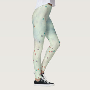 Leggings Étoiles de parties scintillant sur aquarelle marbr