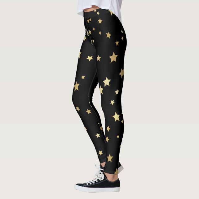 Leggings Étoiles d'or sur l'arrière - plan noir (Gauche)